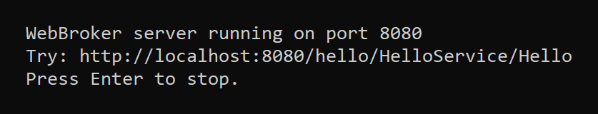 Der Server lauscht auf Port 8080; mit Enter beenden Sie ihn.