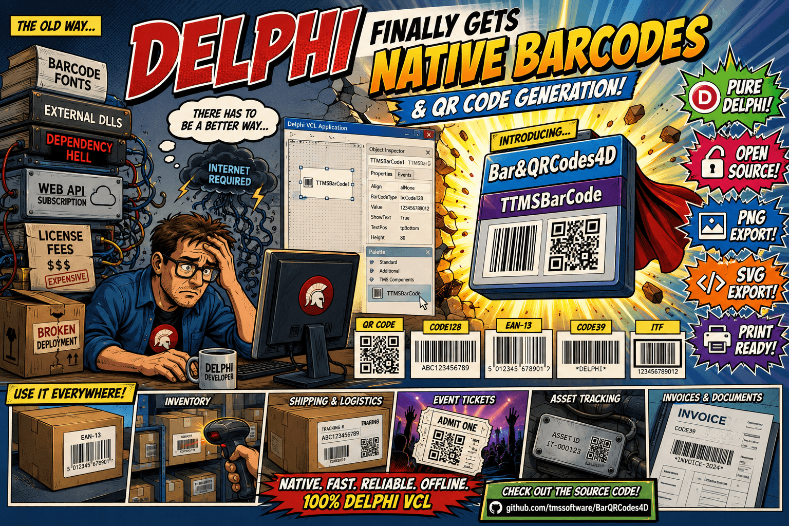 Free Barcode & QR Code Generation for Delphi VCL